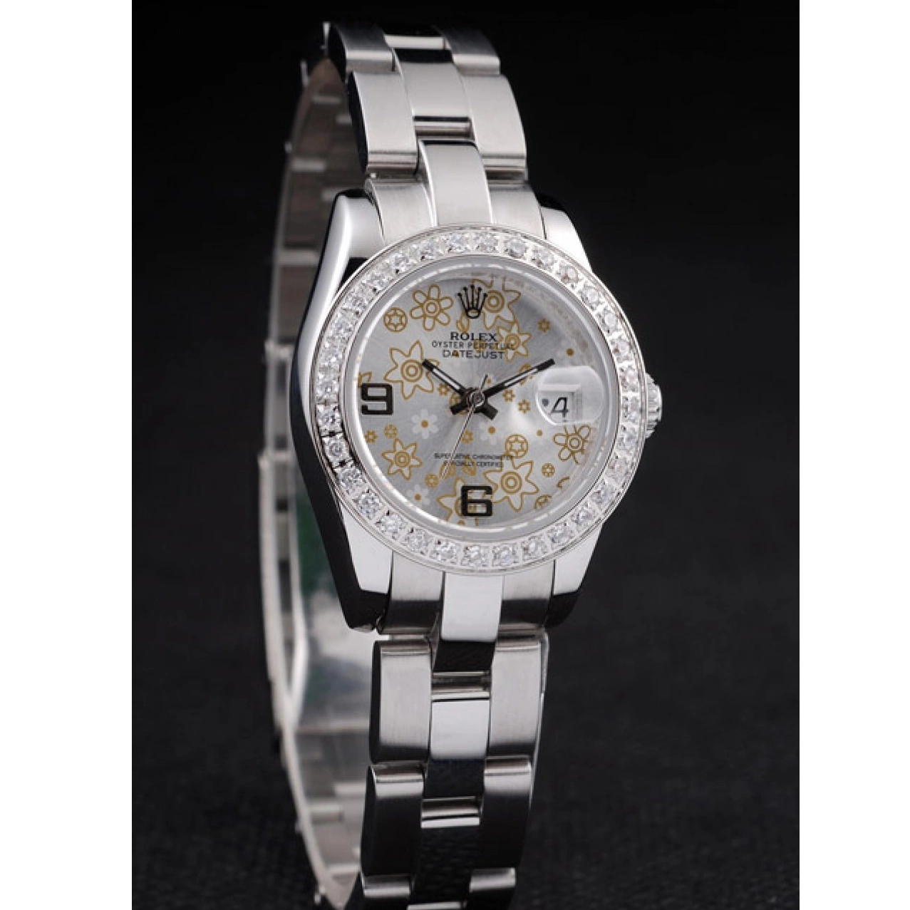 Rolex aaa copy Polished Silver Diamond Dial Steel Rolex 98082 Datejust Plated Stainless Flowers 0801